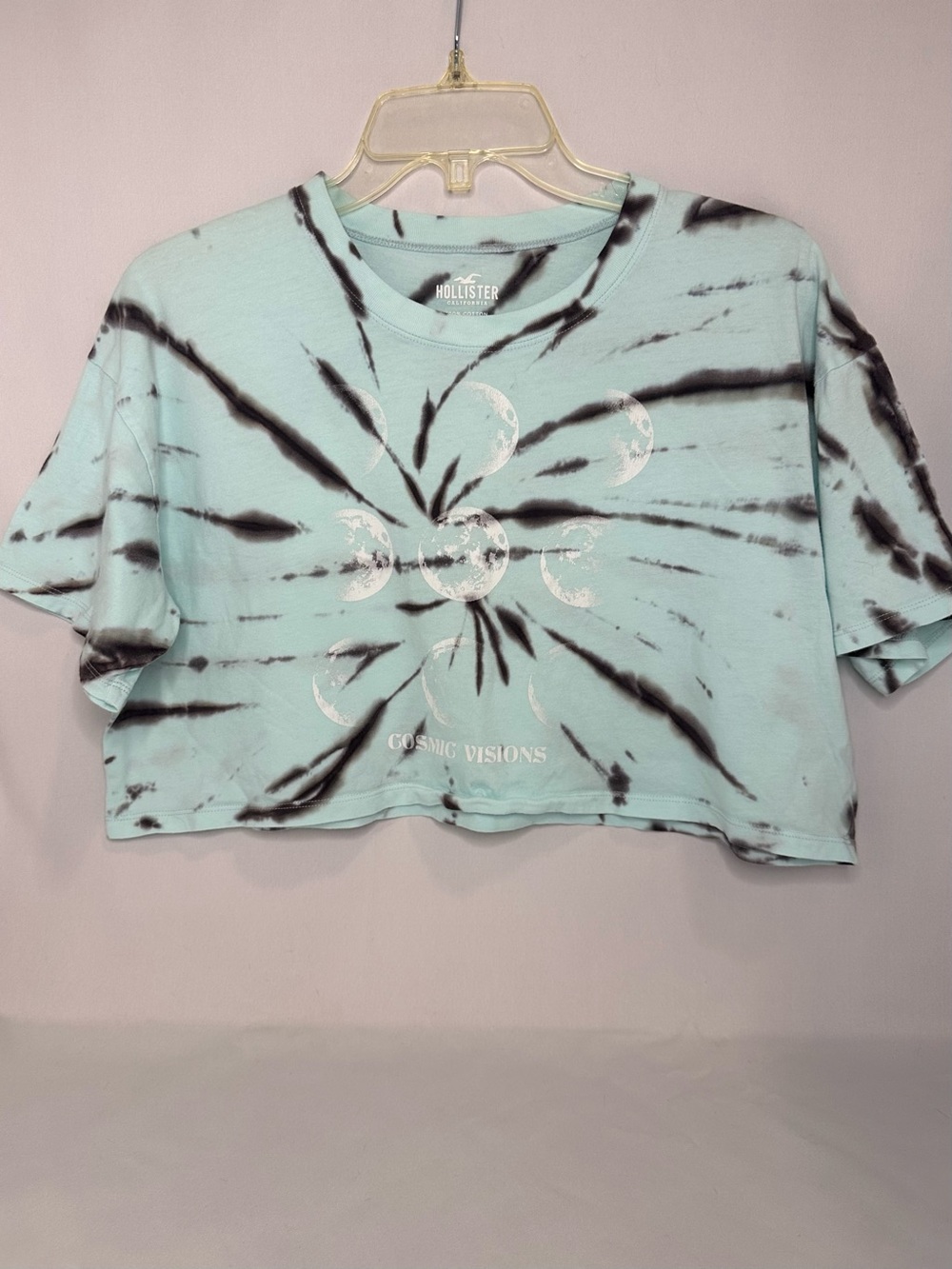 Hollister Tie-Dye Crop Top - Mint Green Black Moon Phase Graphic Tee Women’s S